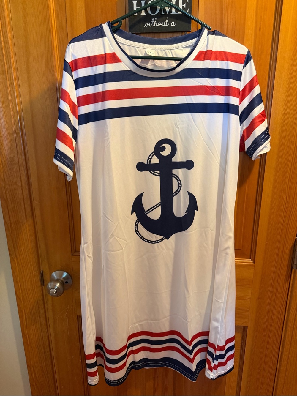 Nautical Anchor Striped Casual Dress - White with Navy & Red